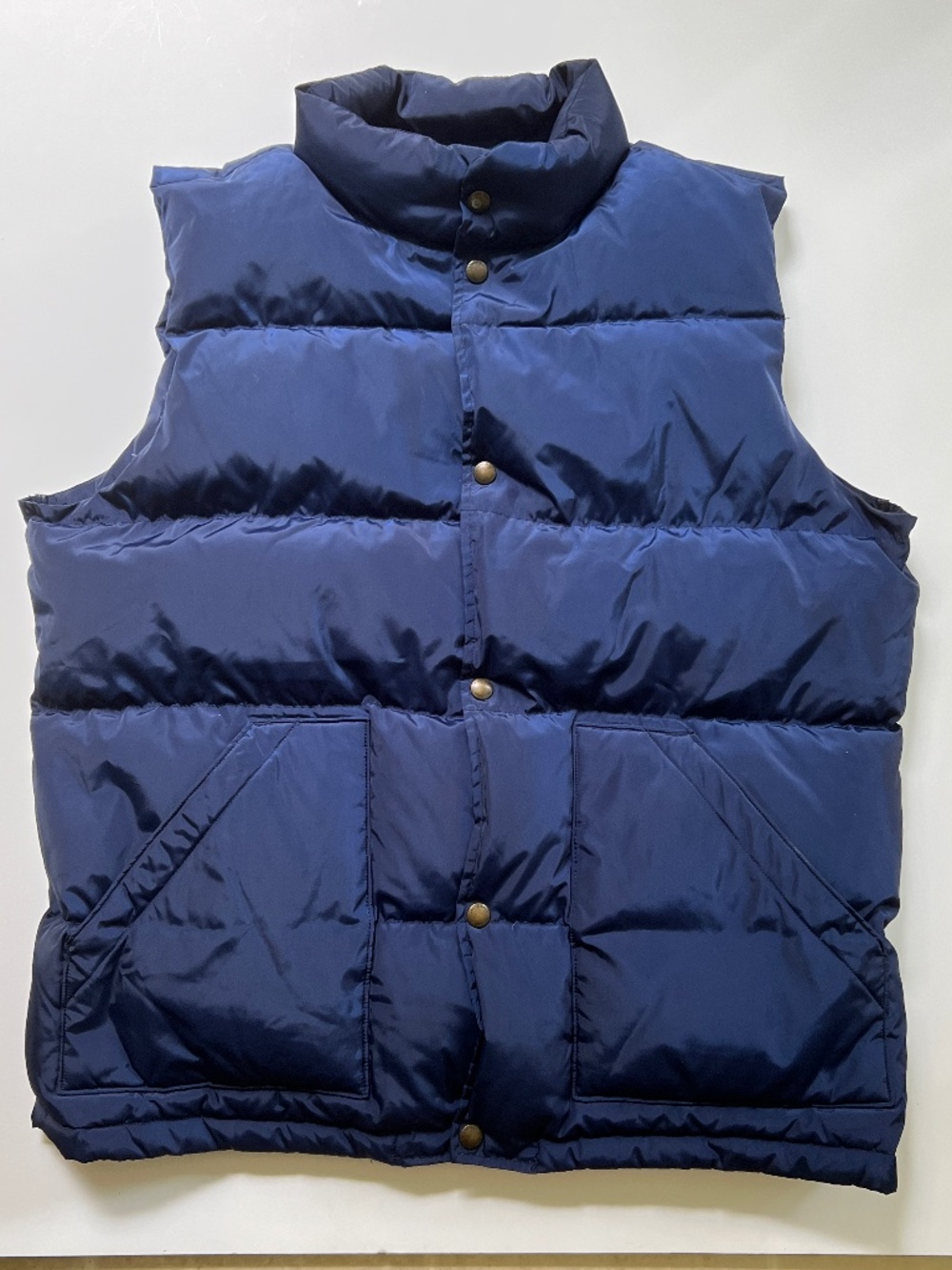 Lands End Puffer Vest Size Large Navy Blue Quilted Down Insulated Snap Front